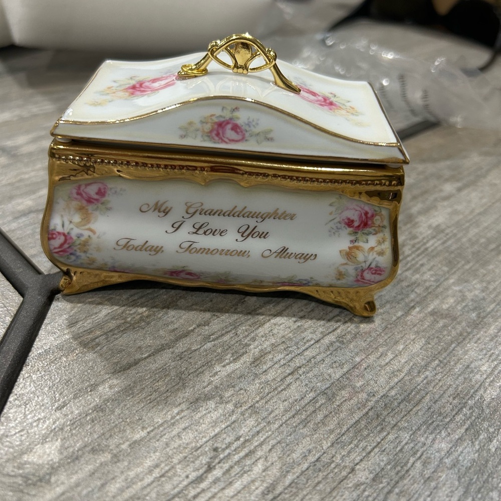 The Bradford Exchange Porcelain Music Box with Gold and Pink Accents